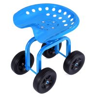 costway asiento de jardin con ruedas todoterreno altura ajustable giratorio 360 marco metalico carga 150kg para exterior azul