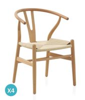 pack 4 sillones madera de haya con asiento trenzado