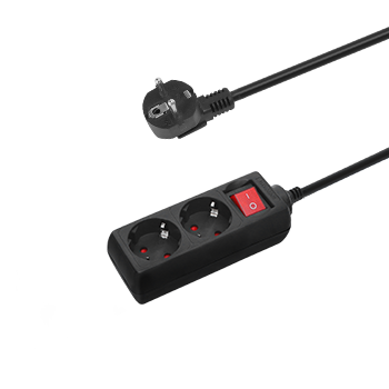 Aigostar Regleta alargador de 2 enchufes con cable de 1,5 metros e interruptor. Color negro.