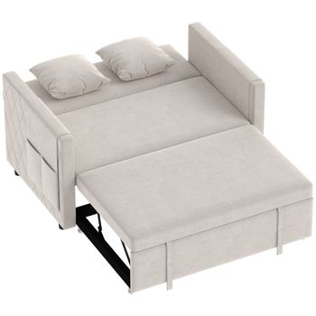 HOMCOM Sofá Cama 2 Plazas 3 en 1 de Terciopelo Holandés con Respaldo Ajustable y 2 Cojines Beige   Aosom España