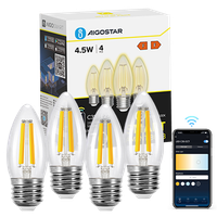 aigostar edison bombillas alexa led e27 bombillas inteligentes 45w 470lm wifi bombilla vintage c35 bombillas filamento regulable 2700k-6500kr compatible con alexagoogle home transparente 4 pack