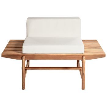 Banco De Jardín De Madera De Acacia 135 X 84 Cm 1 Plaza Diseño Rústico Madera Clara Con Cojines Blanco Crema Giaveno