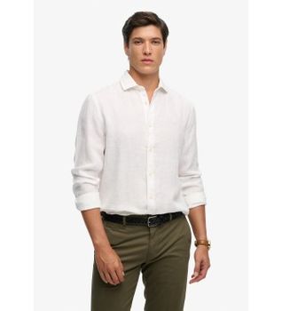 Superdry para hombre. M4011103A Camisa Riviera Lino blanco (XL), Casual, Manga larga