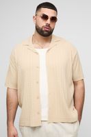 camisa plus de manga corta y punto en ochos con solapas beige