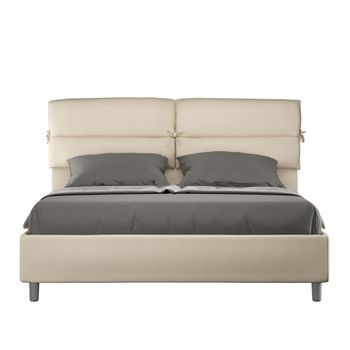 Cama Con Somier Acolchada 160x210 Cuero Sintético Gris Paloma Nandy