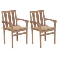 sillas de jardin 2 unidades con cojines beige madera de teca vidaxl