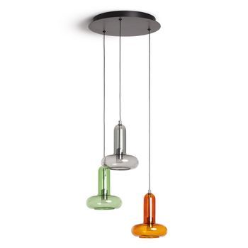 Lámpara Colgante Led 15w Aluminio Y Cristal Fontans 3 Focos Multicolor