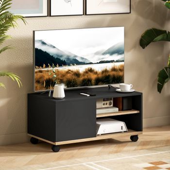 Mueble Tv De Salón Con Ruedas De Melamina Homcom 80x45x41 Cm-negro