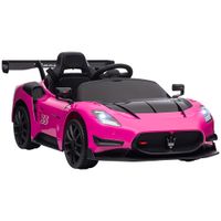 aiyaplay coche electrico para ninos de 3 anos maserati gt2 con mando a distancia faros led bocina musica ruedas auxiliares rosa