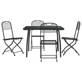 Conjunto Comedor Jardin 5 Uds | Mueble Jardin Mesa Y Sillas Malla Metálica Gris Antracita