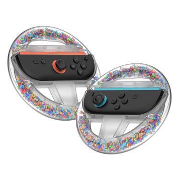 JYS JYS-NS2290 2 piezas Mini Volante de Carreras para Switch2 Cristal Transparente con Partículas Coloridas Joystick, ag