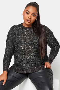 Yours Jersey Con Lentejuelas Negras, Mujer Curvy Y Tallas Grandes, Yours