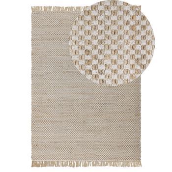 Alfombra De Pasillo Beige Algodón Yute Con Flecos 140 X 200 Cm Tejida A Mano Boho Pasillo Dormitorio Zerdali