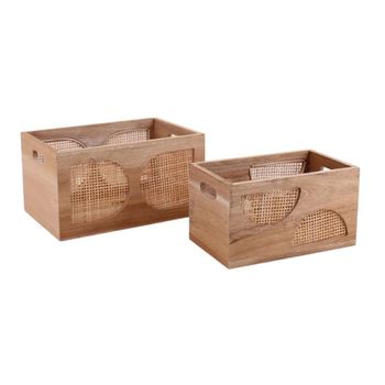 Juego de 2 cajas de madera con detalles de ratán