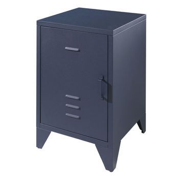 Mesita De Noche Bronxx Con Puerta Metal Azul Mate Vipack