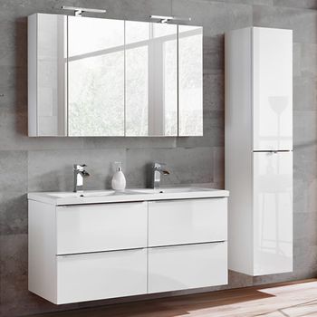 Conjunto mueble lavabo doble tableros laminados blanco