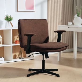 Silla De Oficina De Lino Sintético Homcom 76x70x85-97 Cm Marrón