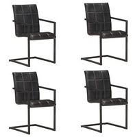sillas voladizas de comedor 4 unidades cuero autentico negro vidaxl