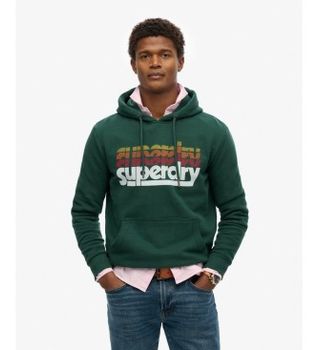 Superdry para hombre. M2014360A Sudadera con capucha Stacked verde (S), Casual, Algodón