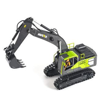 HuiNa Toys 1661 RTR 1/18 2.4G 13CH Excavadora RC de aleación con cubo, luz LED de ingeniería, rociador y rotación de 680