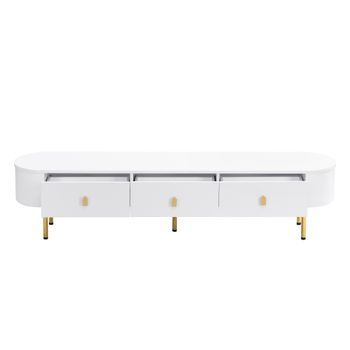 Mueble De Tv Blanco De 174 Cm Con Tres Cajones Y Patas Doradas