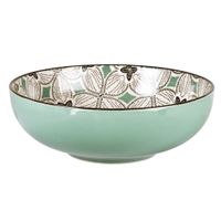 plato hondo de ceramica motivos graficos azul grisaceo verde y blanco