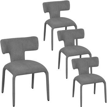 4 Sillas De Comedor Con Estructura Metálica, Asiento Y Respaldo Acolchados, En Lino De Colores, Color Gris.
