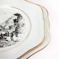 fuentes de servir de porcelana blanca 3 piezas bidasoa original filo de oro