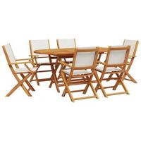 set de comedor de jardin 7 piezas tela madera maciza blanco crema