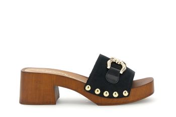 zuecos de piel de ante con horsebit black 38