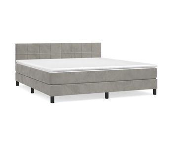 Cama box spring con colchón terciopelo gris claro 180x200 cm bloques con cuadros