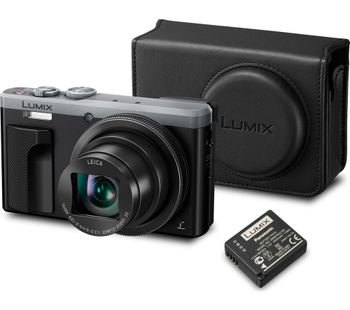 PANASONIC Lumix DMC-TZ80EB-S Superzoom Compact Camera, Case & Additional Battery Bundle - Silver, Silver