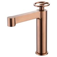 grifo monomando para lavabo en laton con acabado oro rosa y cartucho ceramico