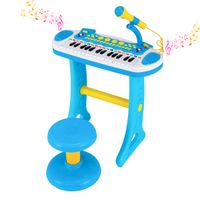 costway juego de teclado infantil de 31 teclas instrumento musical portatil multiples sonidos luz microfono taburete ajustable para ninos 3 anos azul
