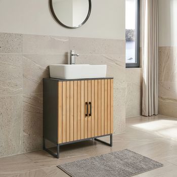Mueble Bajo Lavabo Svanes Con 3 Compartimentos Cerrados 70x60x30cm Gris Oscuro/natural [en.casa]