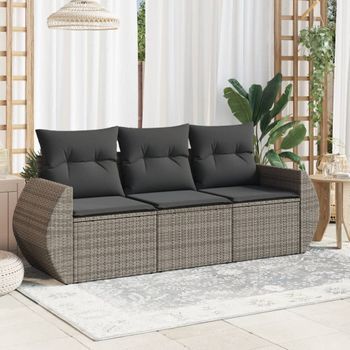 Conjunto De Sofá De Jardín 3 Uds | Mueble Jardin Mesa Y Sillas Y Cojines Ratán Sintético Gris Cfw118394