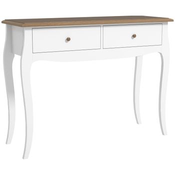 HOMCOM Mesa de Consola con 2 Cajones Estilo Francés para Pasillo Dormitorio Salón 100x35x76,5 cm Blanco y Marrón Oscuro