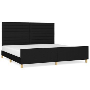 Cama Doble | Cama Para Adultos | Estructura De Cama Con Cabecero De Tela Negro 200x200 Cm