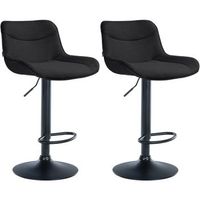 juego de 2 taburetes de bar x1 con costura decorativa en tela negra base de trompeta de metal negro 100004461