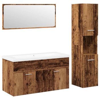 Juego De 4 Uds Mueble De Baño | Armarios De Baño Madera Ingeniería Envejecida