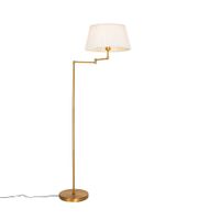 lampara de pie bronce pantalla plisada blanca brazo regulable