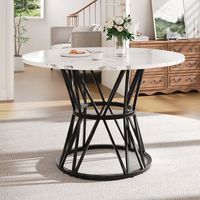 mesa de comedor redonda - tablero de mdf jaspeado y patas de metal - blanco