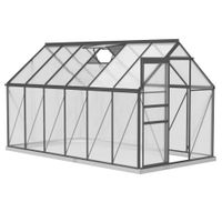 outsunny invernadero de jardin en policarbonato y aleacion de aluminio con base invernadero con ventana regulable y puerta corredera 190x375x199cm