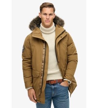 Superdry para hombre. M5011929A Parka de pelo sintético Everest marrón (L), Casual, Poliéster, Sostenible