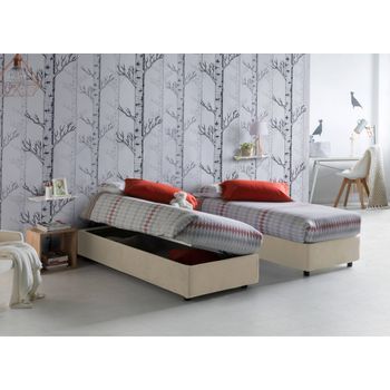 Talamo Italia Cama Individual Con Contenedor Silvia Sommier, Made In Italy, Cama Con Revestimiento De Tela, Apertura Lateral, Con Colchón De 80x190 Cm Incluido, Beige