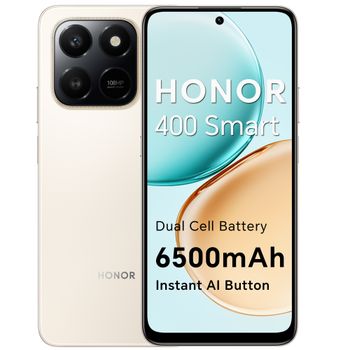 HONOR 400 Smart 4G Smartphone, Pantalla 6,77 Pulgadas 120Hz, 6500mAh, Cámara Ultra Clara 108MP, Botón IA Instantáneo, Resistencia a Caídas 5 Estrellas SGS, Dual SIM (Velvet Black, Desert Gold )