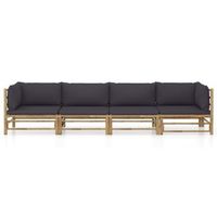 set de muebles de jardin 4 piezas bambu y cojines gris oscuro