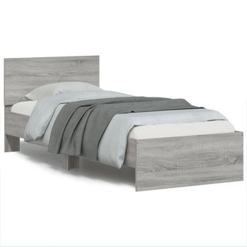 Cama Individual | Cama Para Adultos | Cama Con Cabecero Madera De Ingeniería Gris Sonoma 90x190 Cm