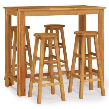 Mesa Y Taburetes Altos De Jardín 5 Uds | Conjunto De Mesa Y Sillas Madera Maciza Acacia