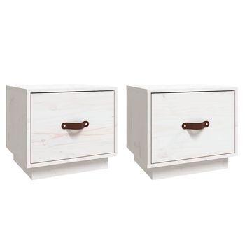 Mesitas De Noche 2 Uds Madera Maciza Pino Blanco 40x34x35 Cm Vidaxl